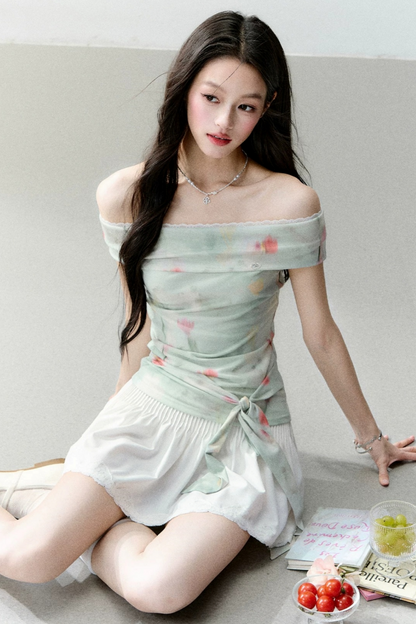 Gradient Floral Off-Shoulder Top Set-Up