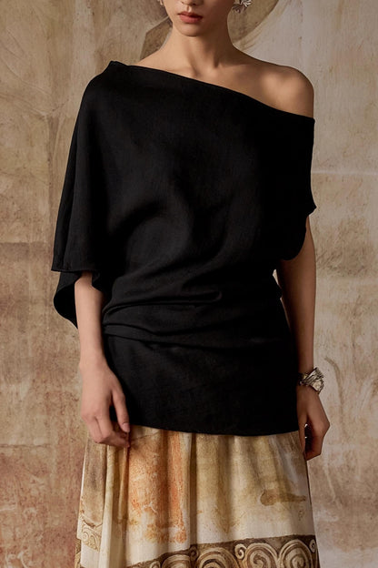 Black Shoulder Irregular Design T-Shirt