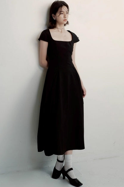 Cocoon Pleated Black Dress