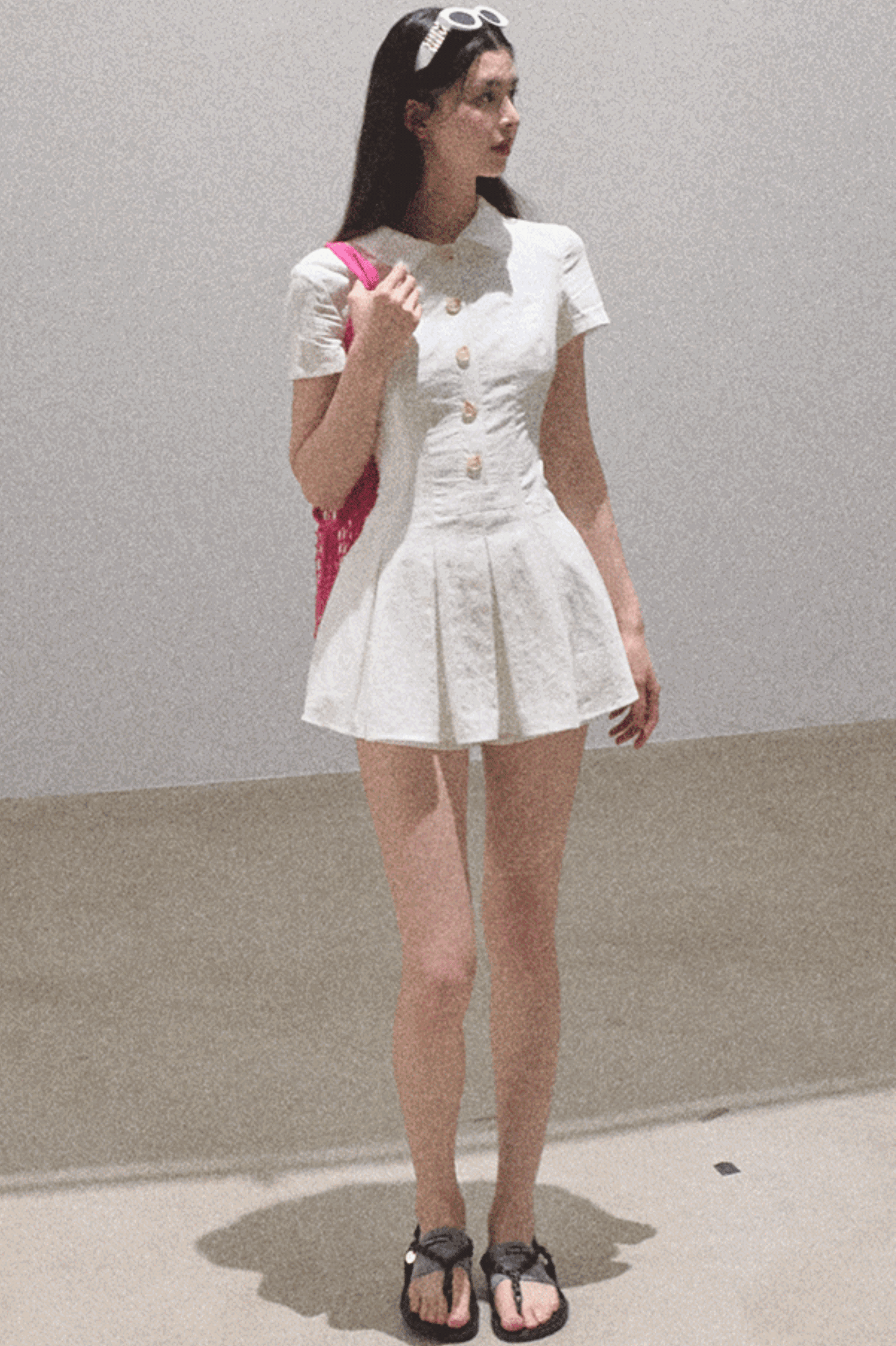 Pleated Textured Shirt Dress