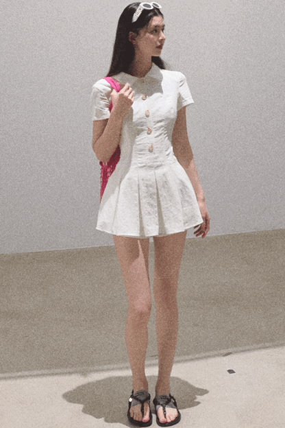 Pleated Textured Shirt Dress