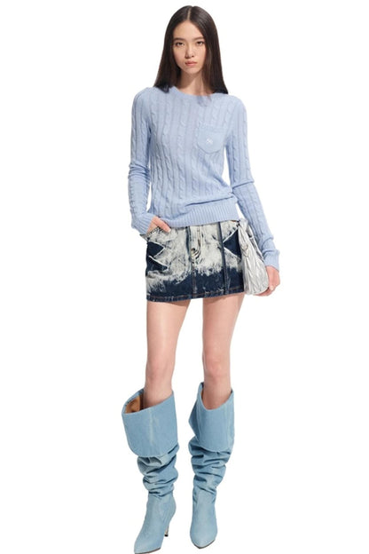 Cashmere Wool Cable Knit Top