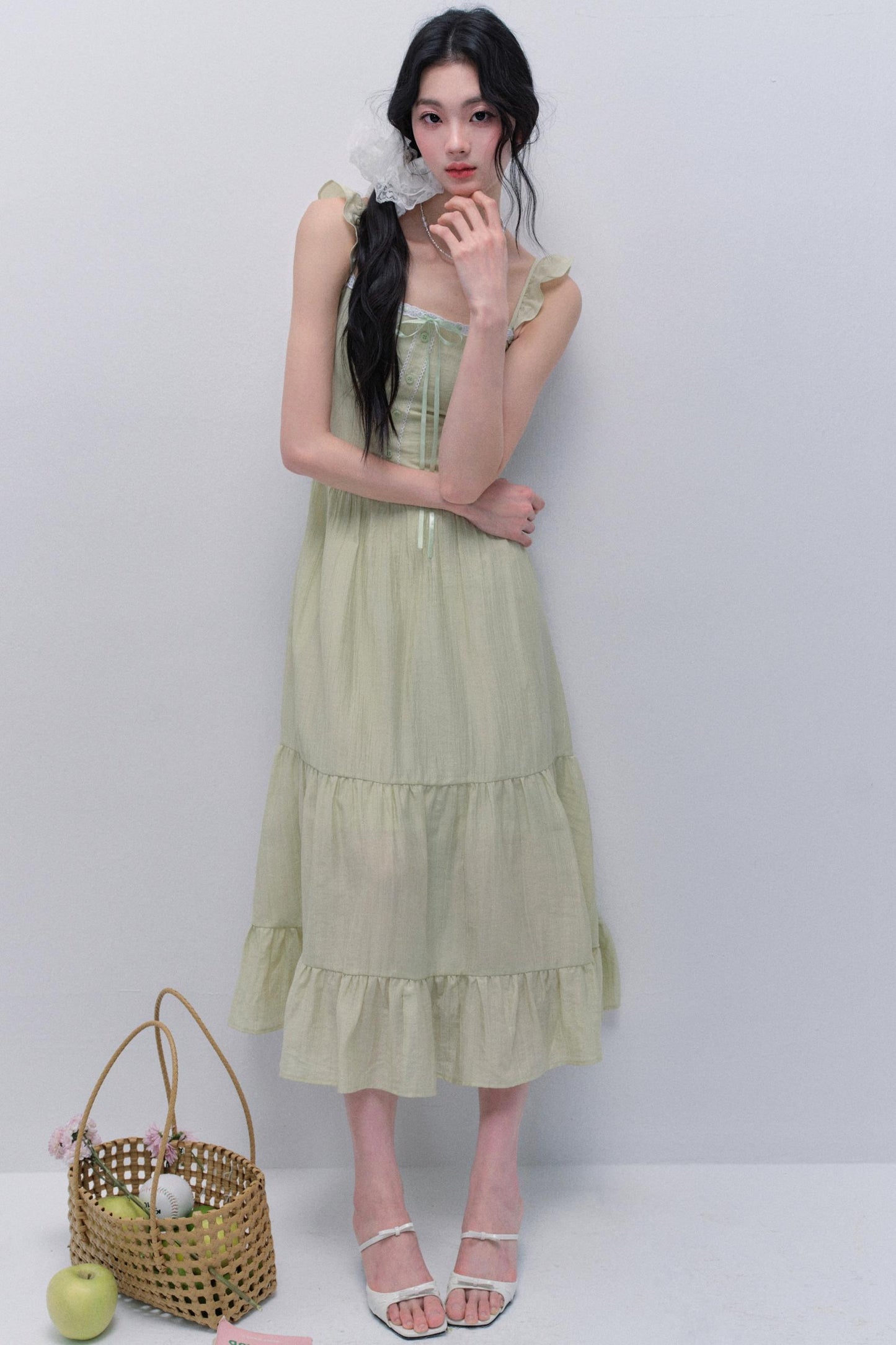 Elegant Airy Green Tie Dress