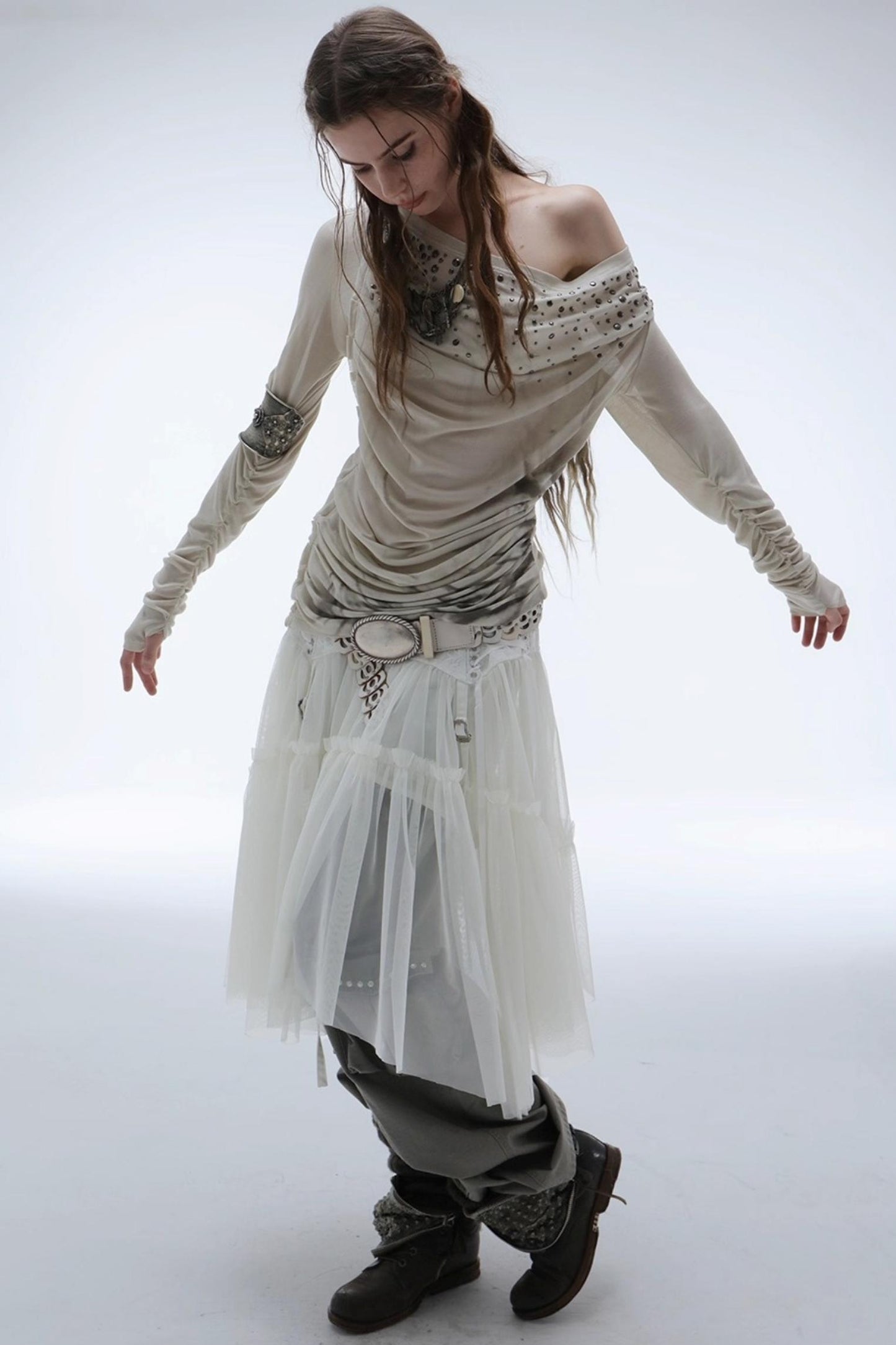 Lace Jacquard Pleated Cake Layered Skirt