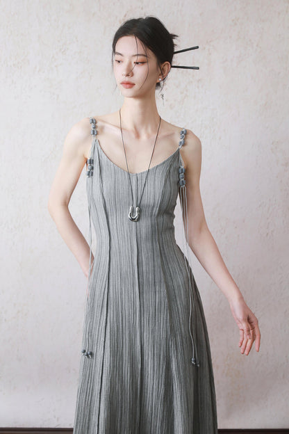 Gray Halter Pleated Dress Set-Up
