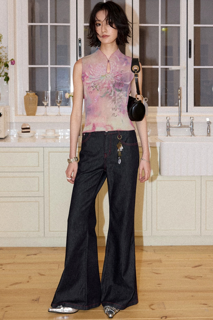 Retro Color-Blocked Flared Pants
