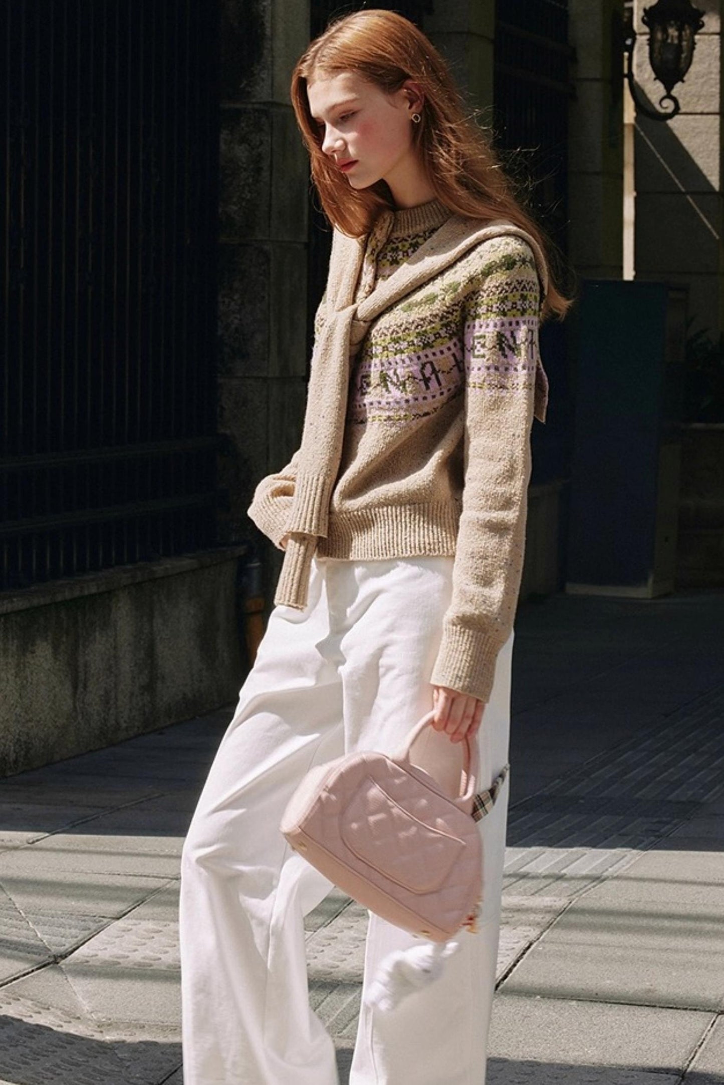 Khaki Fair Isle Wool Cardigan