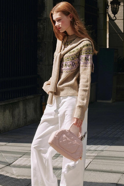 Khaki Fair Isle Wool Cardigan