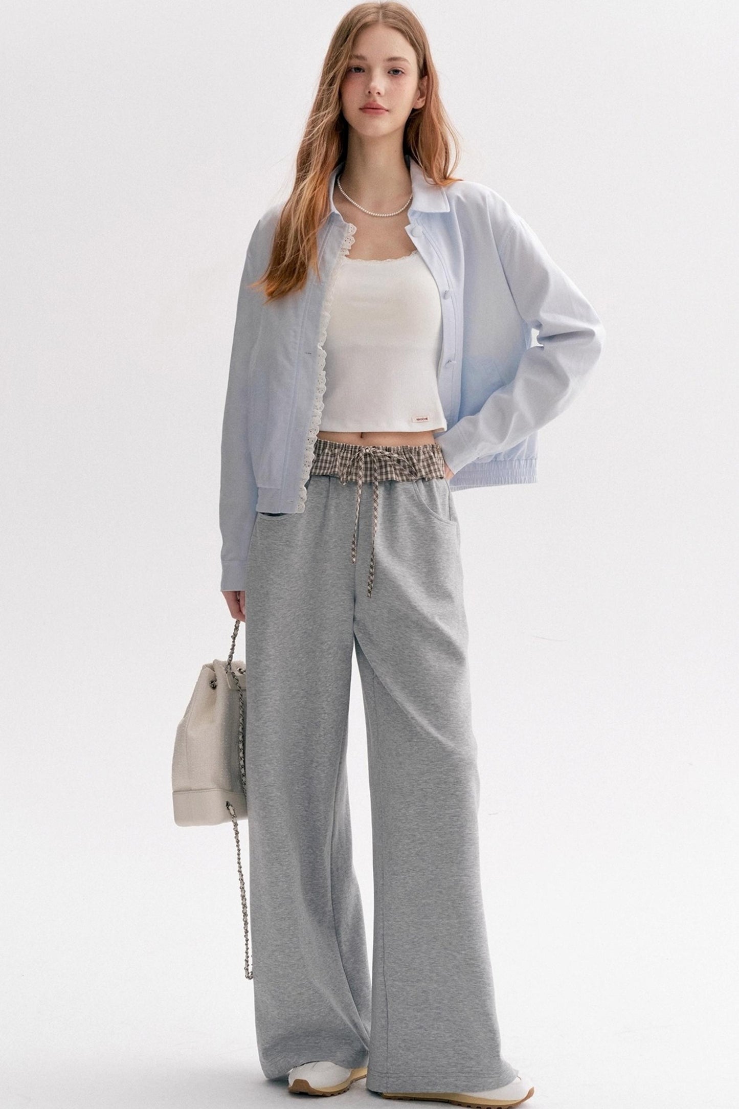 Lazy Contrast Wide-Leg Sweatpants