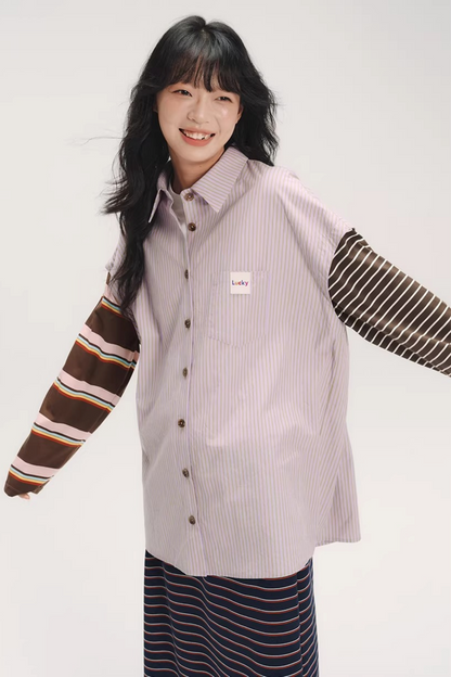 Color-Blocked Striped Shirt