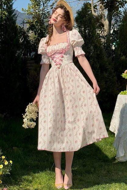 Fishbone Square Neck Dress