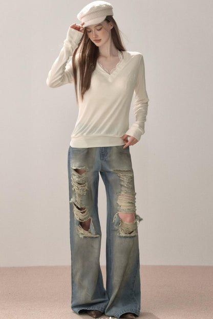 Vintage Gradient Ripped Jeans