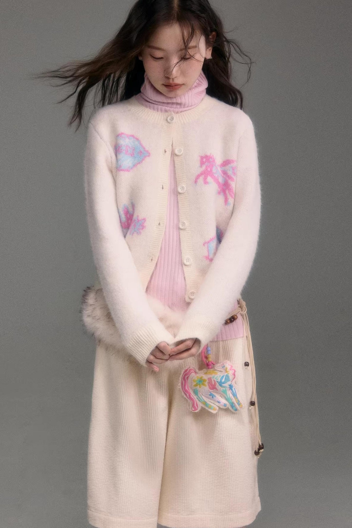 Color-Blocked Wool Blend Cardigan