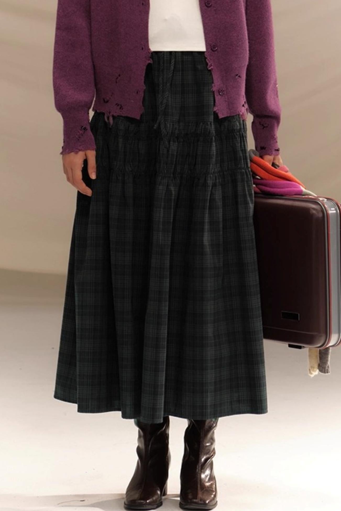 Vintage College Plaid Pleated Skirt