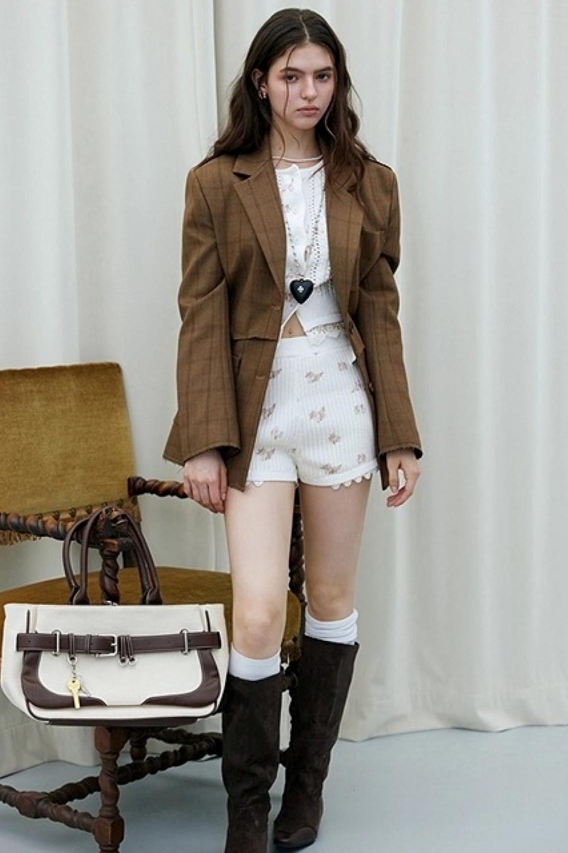 Brown Check Raw Edge Blazer