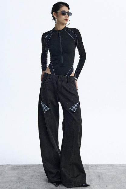 Reflective Stripe Biker Jumpsuit Top