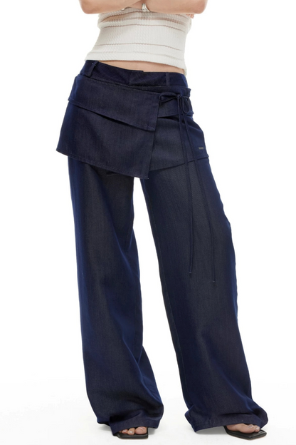 Lyocell Wide-Leg Pants Detachable Skirt