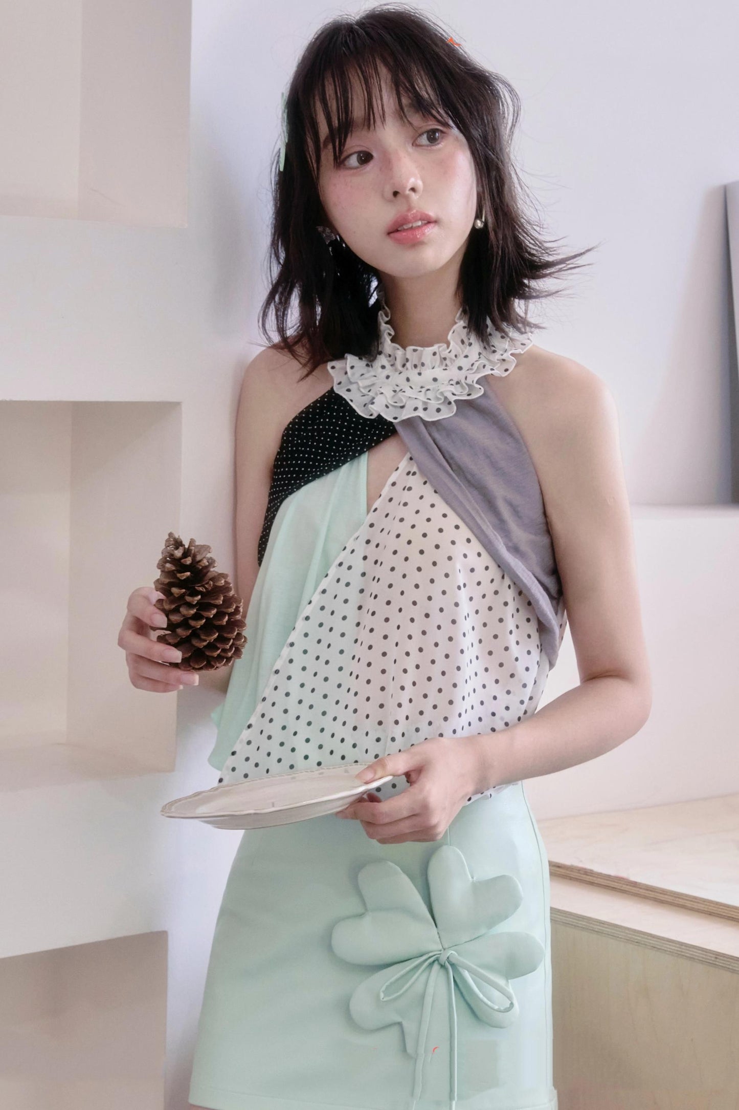 Ruffle Polka Dot Chiffon Blouse