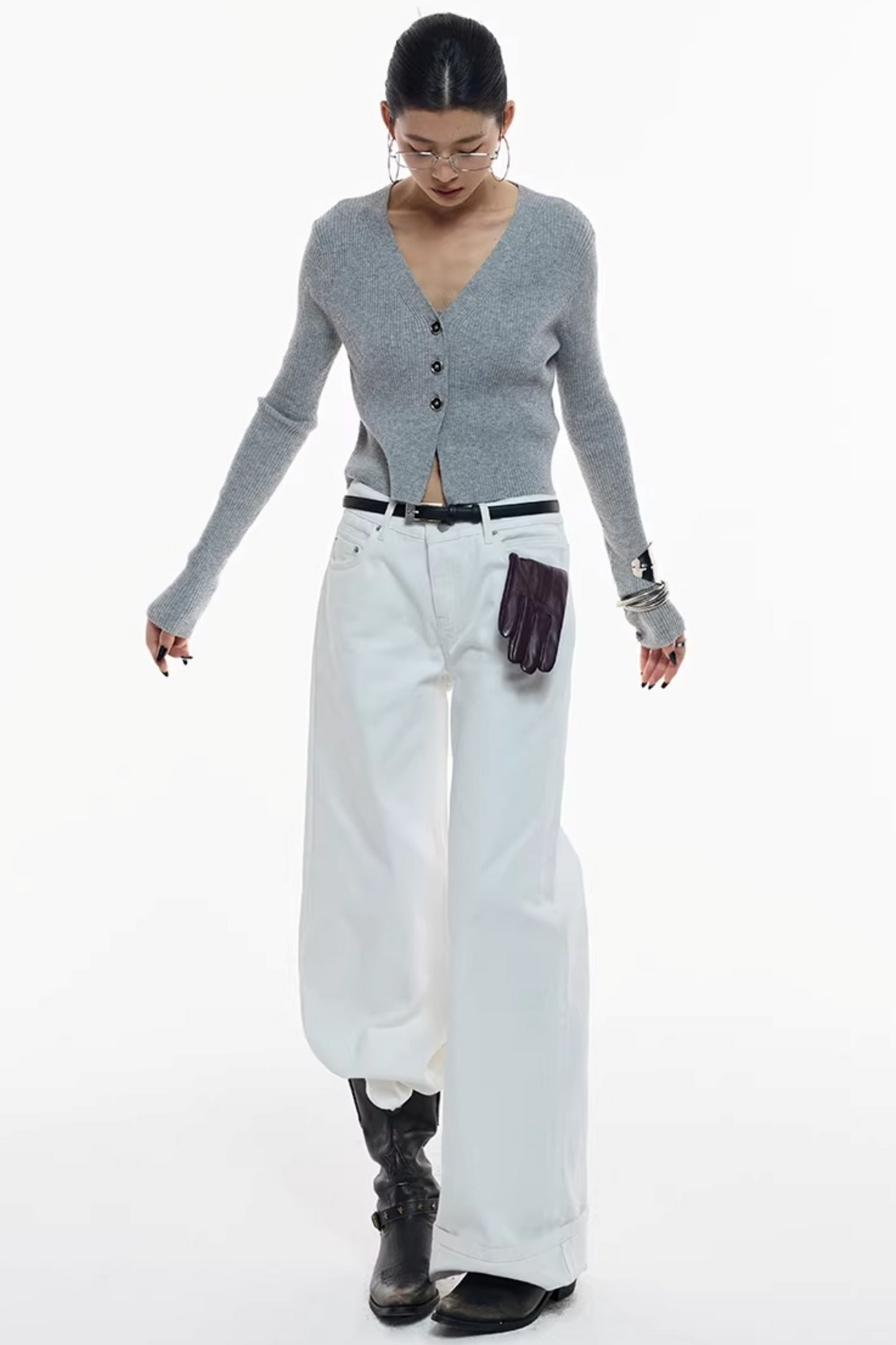 Gray Wool Blend Cardigan