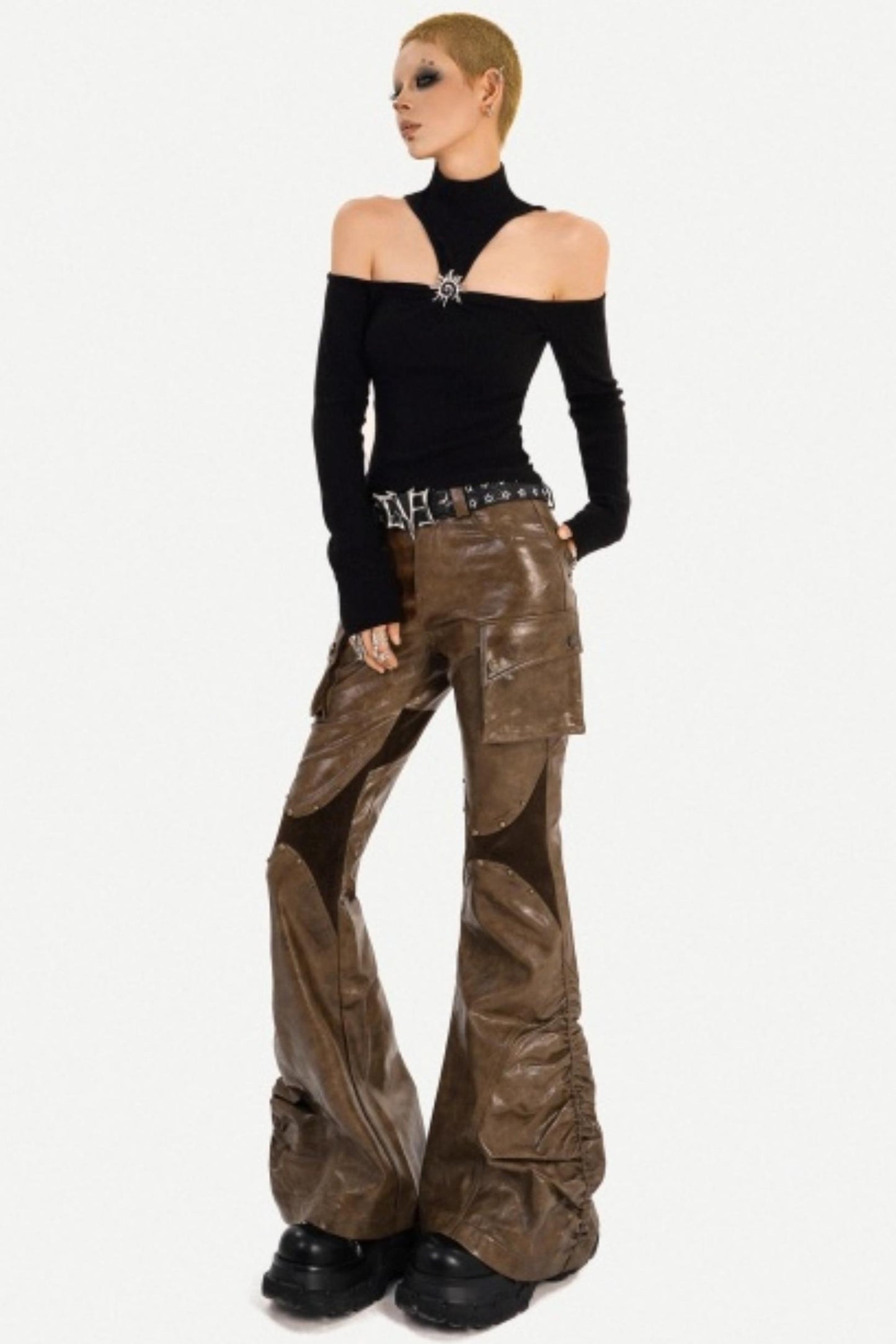 Retro Coffee Leather Pants