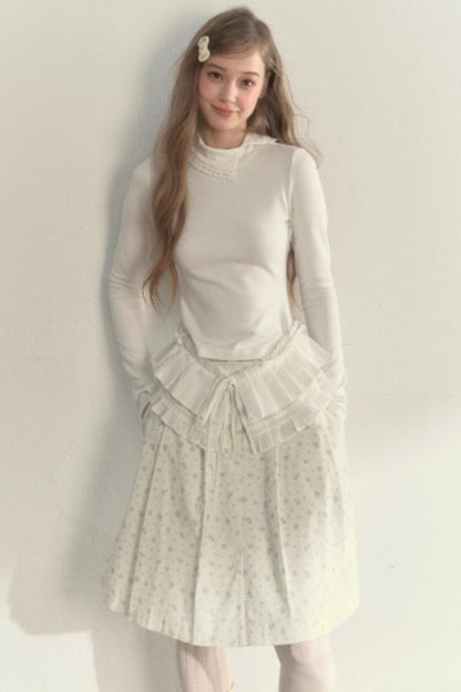 Layered Pleated Base Long Sleeve Top