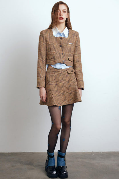 Brown Checked Tweed Jacket