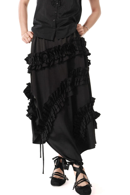 Irregular Acetate Ruffle Drawstring Skirt