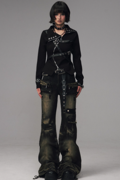 Retro Washed Flared Denim Pants