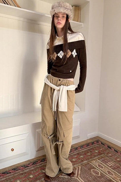 Khaki Fleece-Lined Cargo Pants