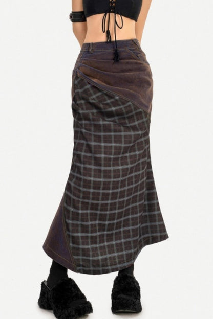 Autumn Plaid Patchwork Skirt