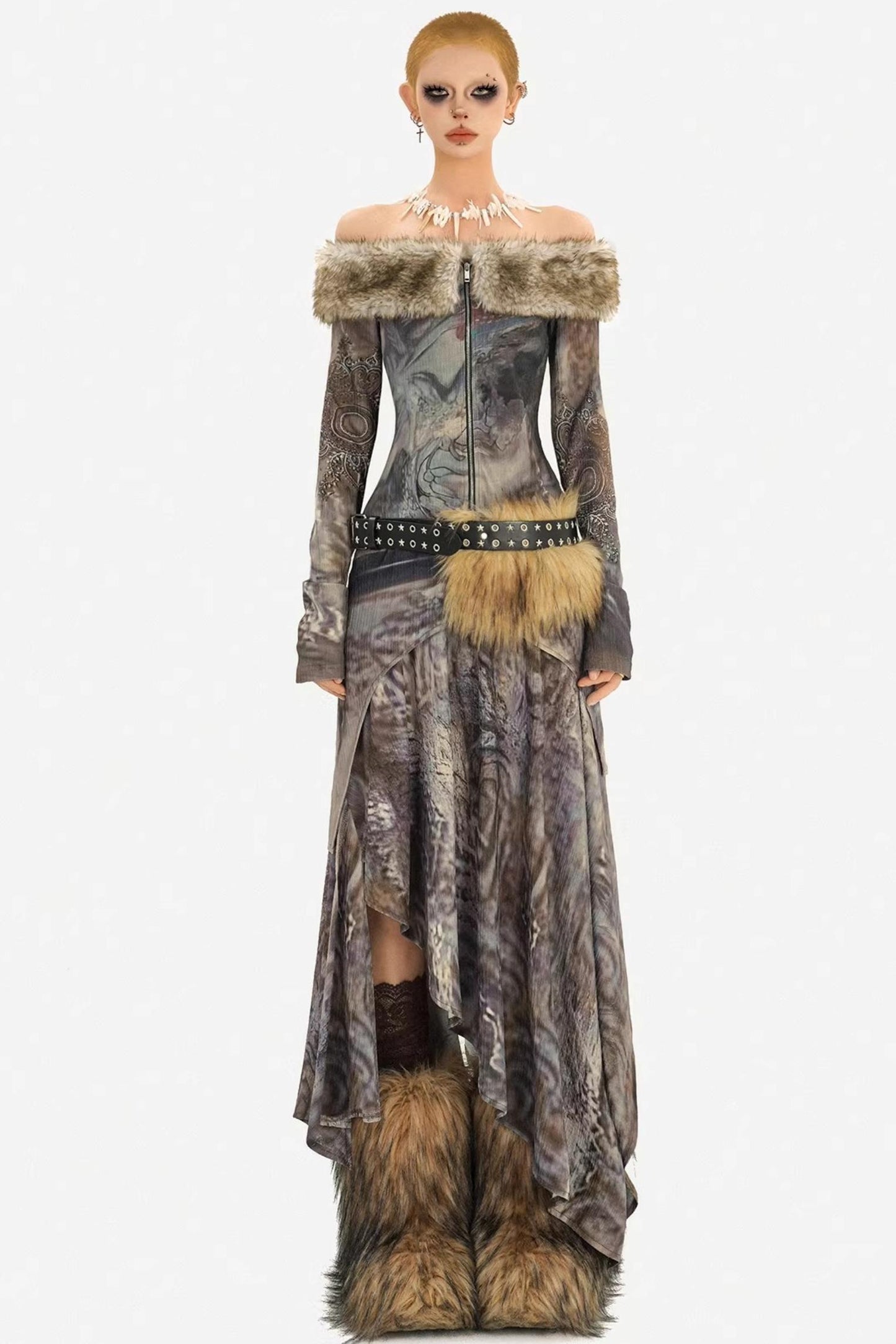 Retro Fur Collar Two-Piece Suit Set