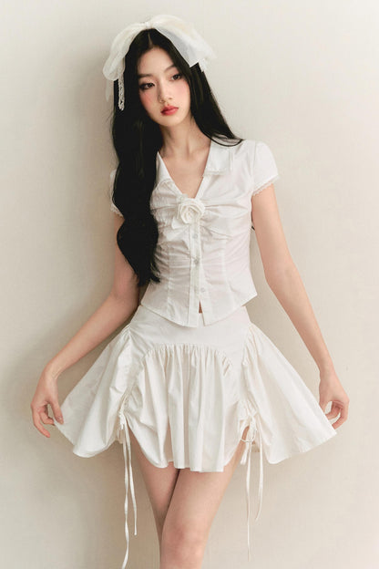 Light Lace-Up Pleated Skirt Set-Up