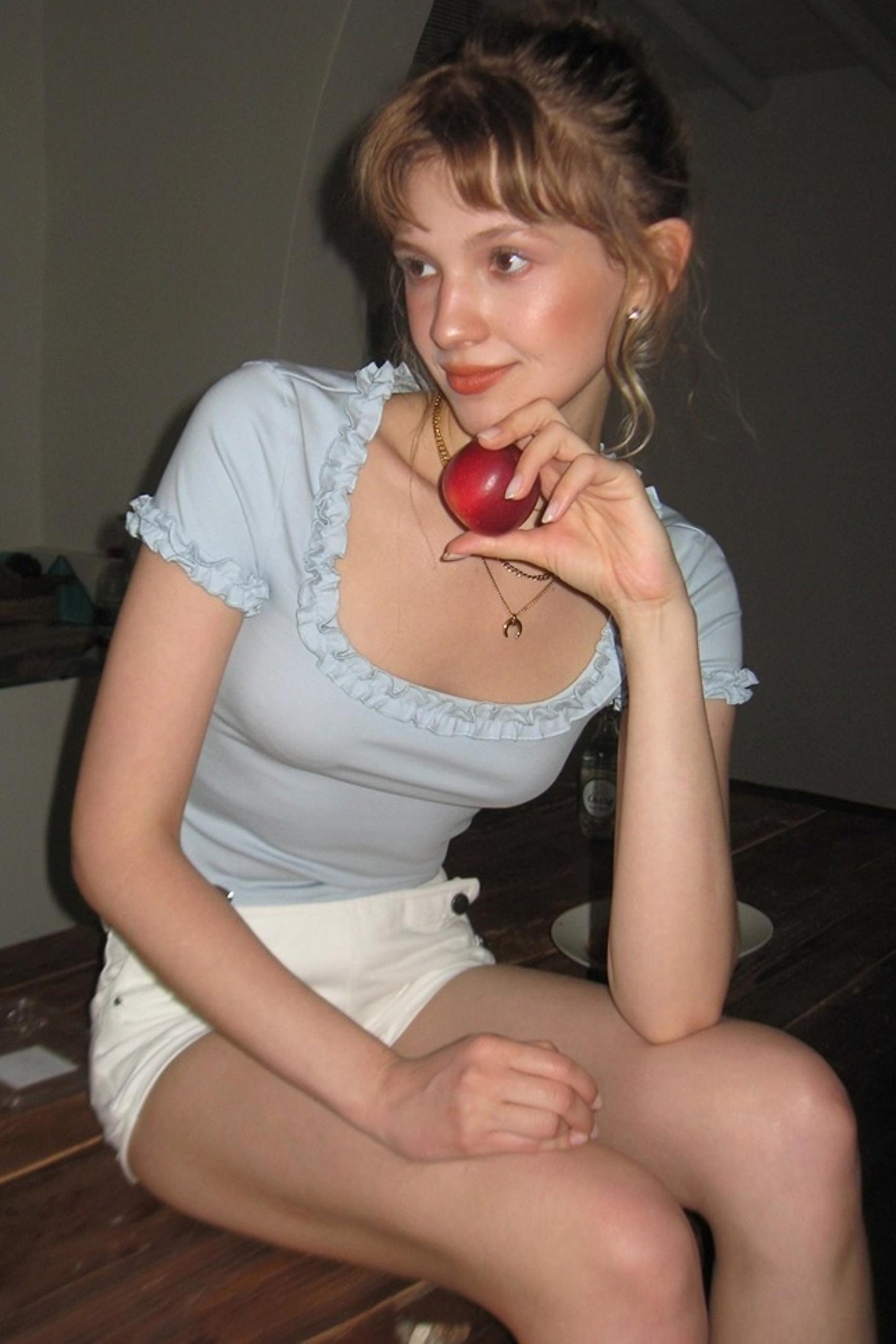 Blue Lace Short Sleeve Top