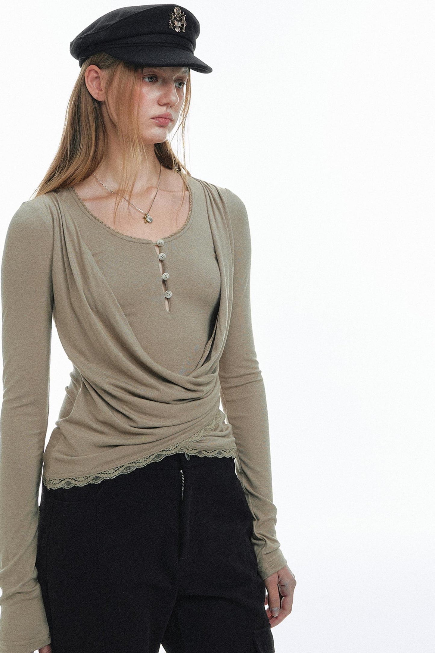 Pleated Lace Knit Top