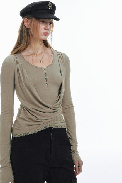Pleated Lace Knit Top