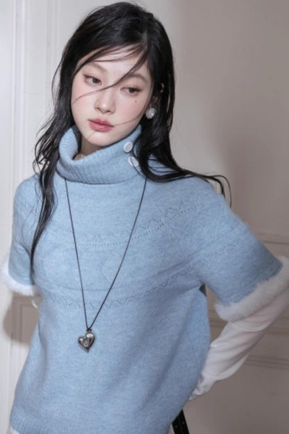 Blue Bat Sleeve Wool Sweater Set