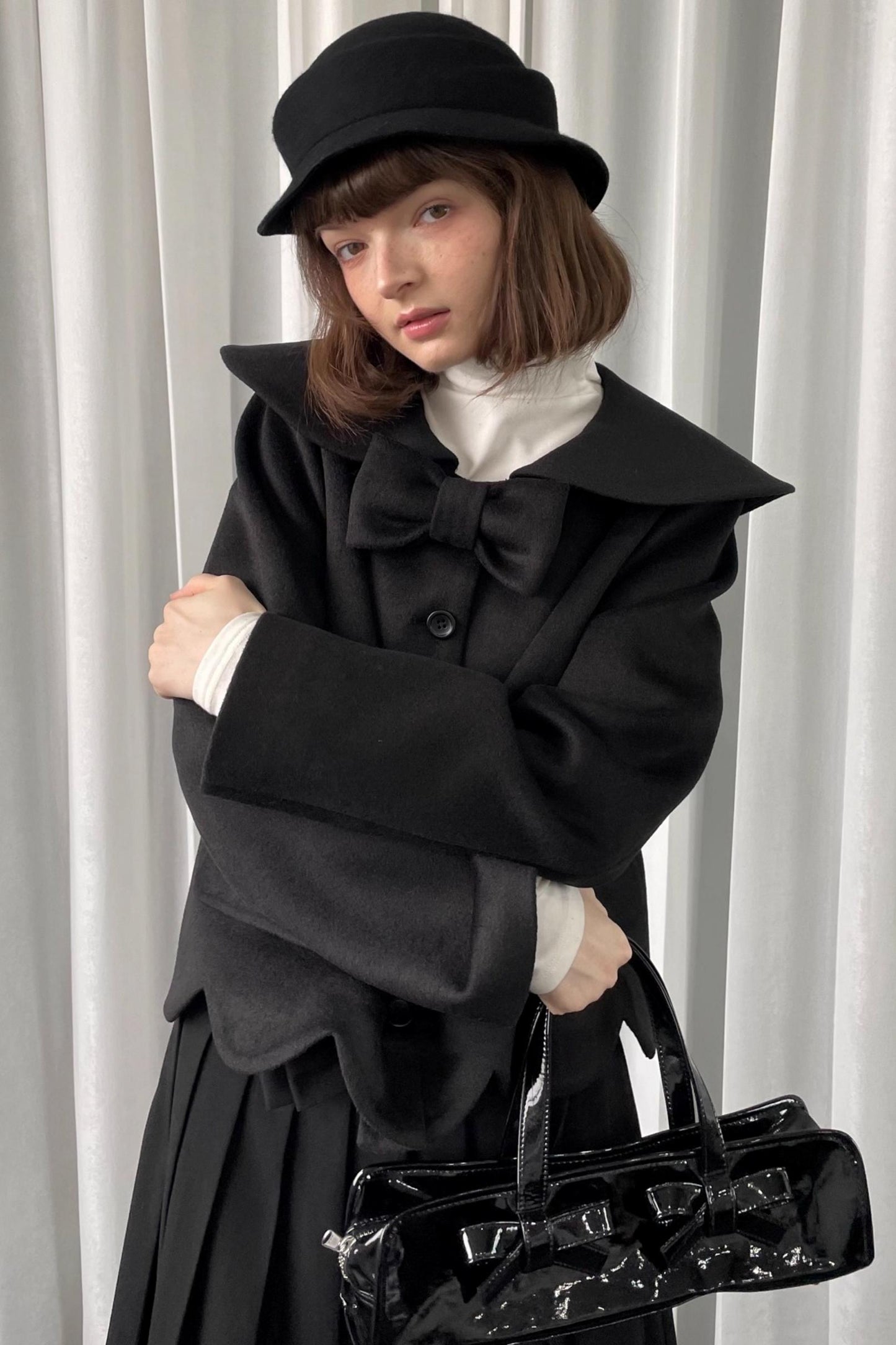 Black Woolen Bow Coat