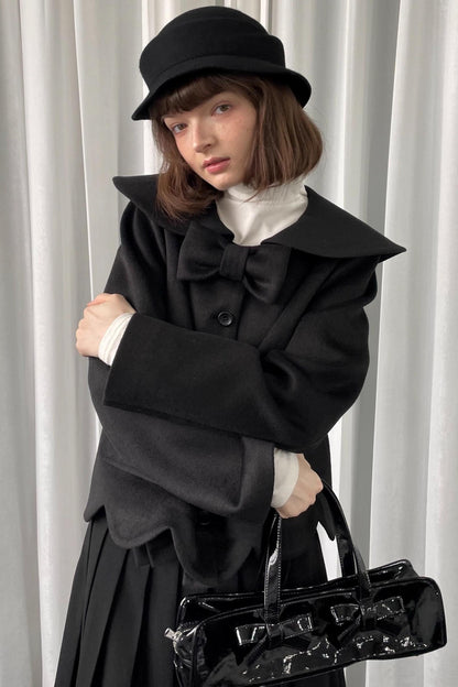 Black Woolen Bow Coat