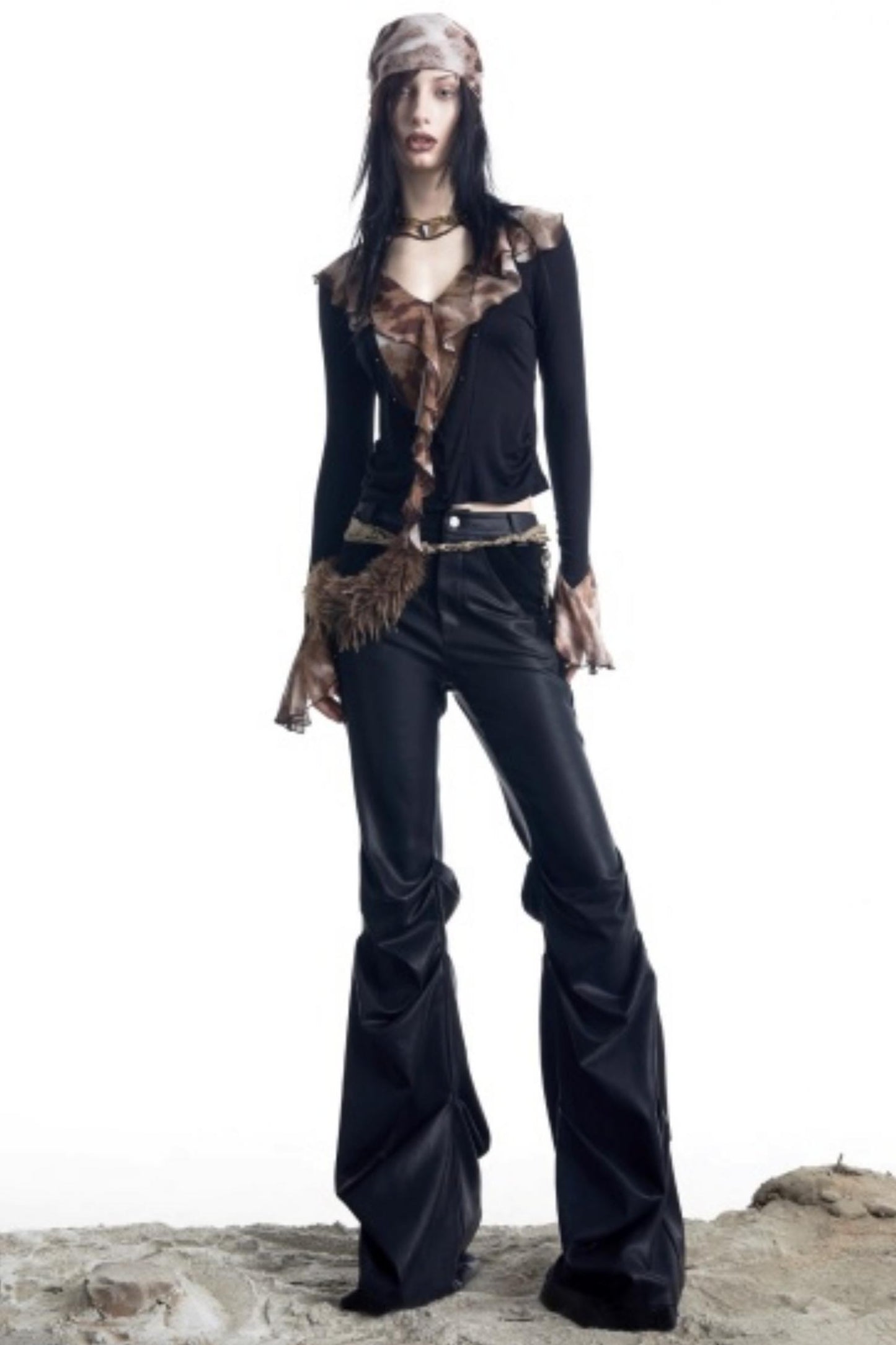 Lyocell Ruffled V-neck Pullover Top