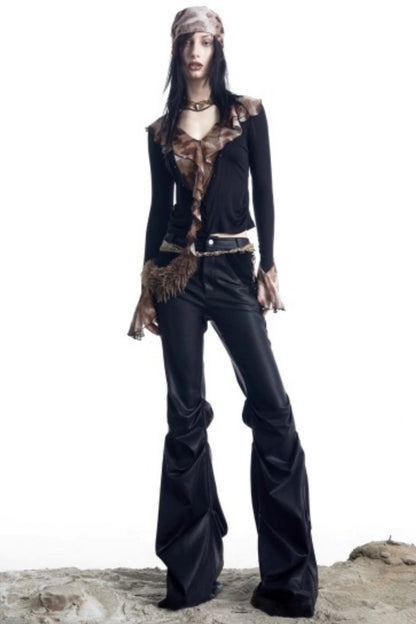 Lyocell Ruffled V-neck Pullover Top