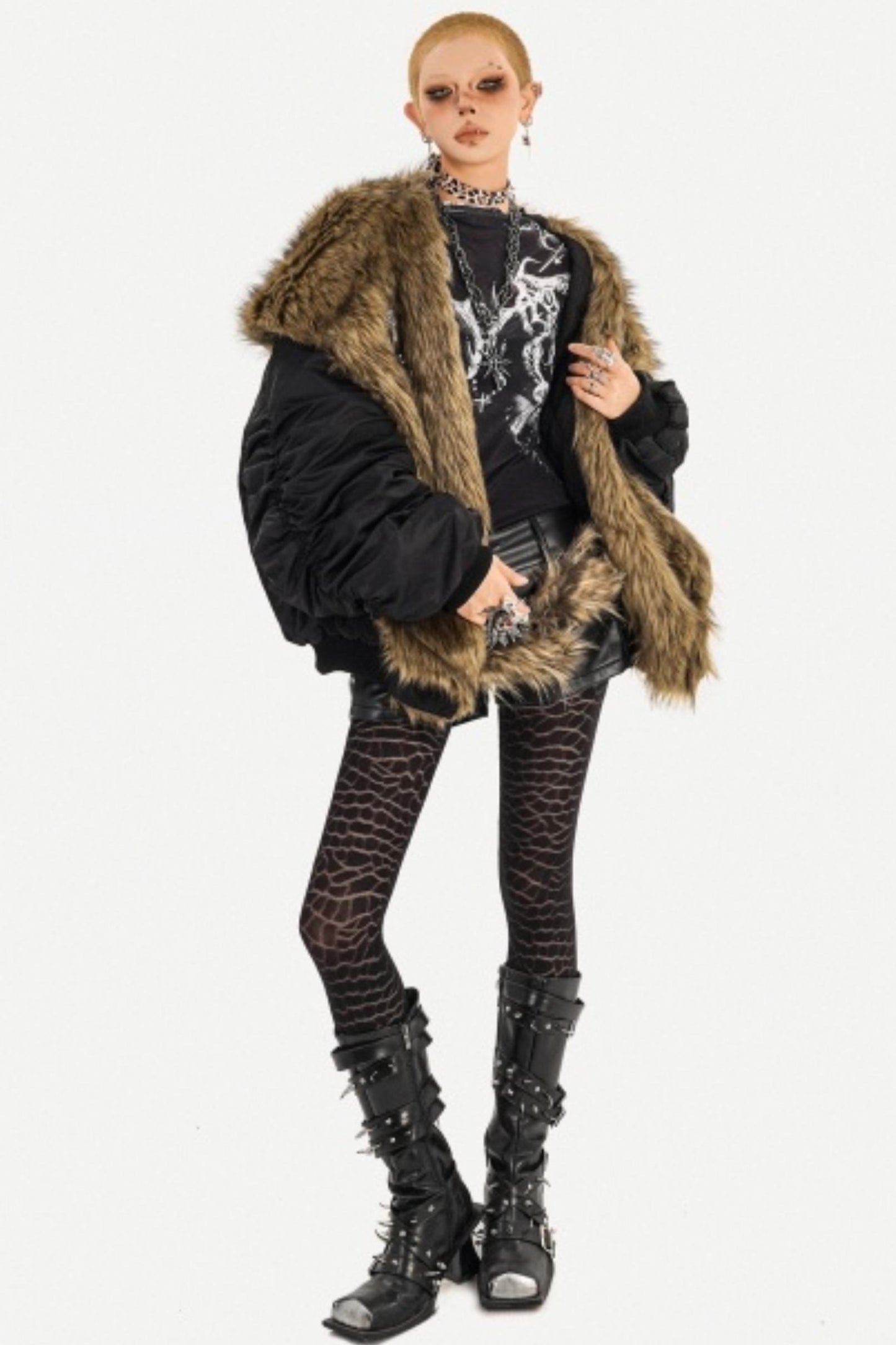 Gothic Fur Collar Cotton Parka Coat