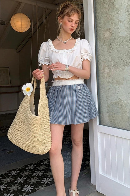 Blue Lace A-Line Skirt