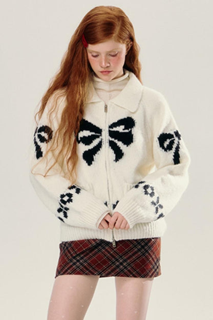 Bow Design Knitted Cardigan Jacket