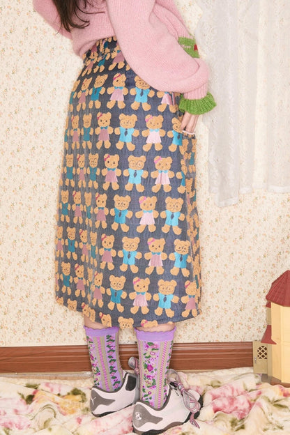 Jacquard Bear Contrast Skirt