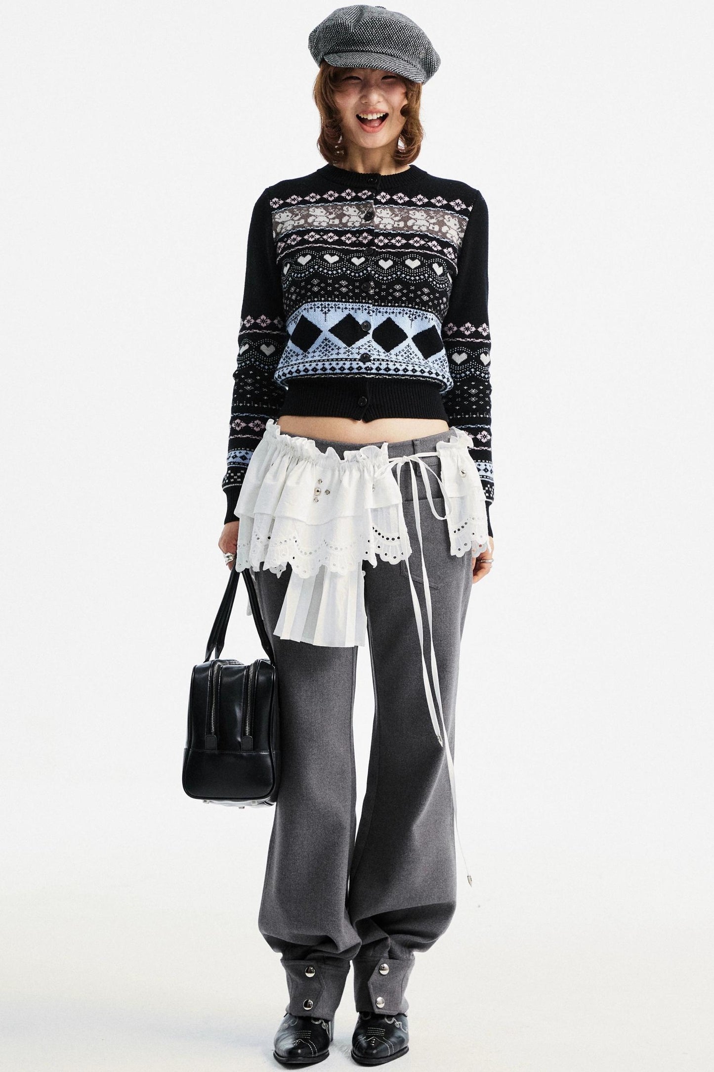 Gray Tapered Flared Pants