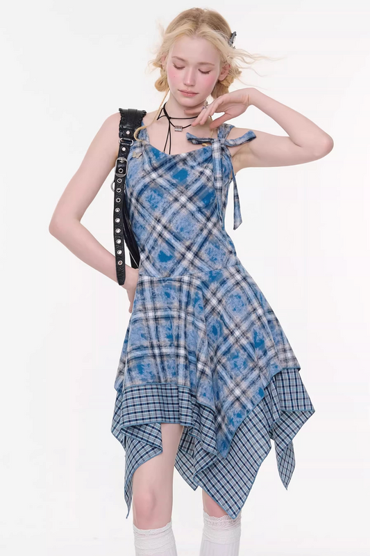Sea Mist Plaid Strap Dress
