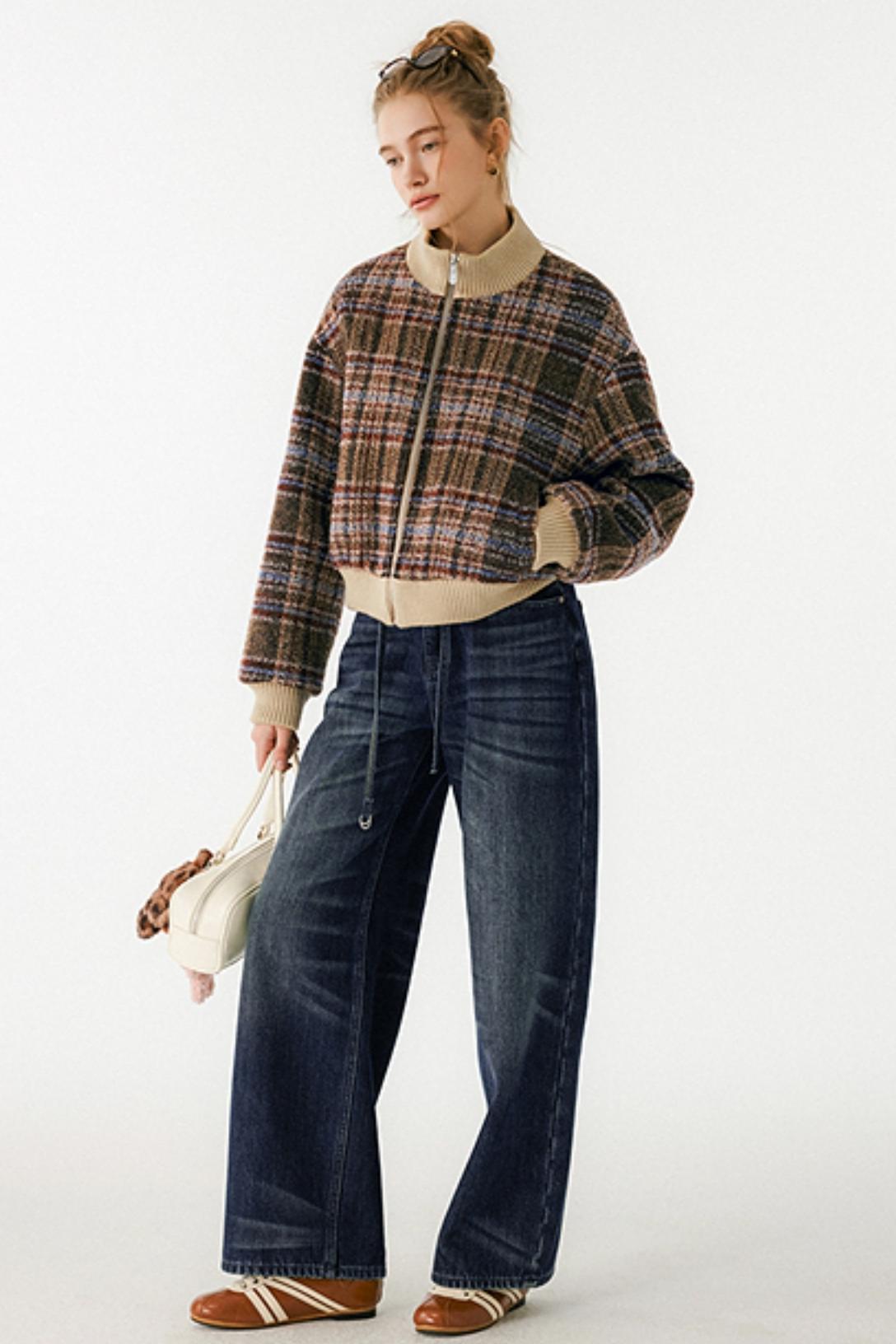 American Retro Plaid Wool Coat