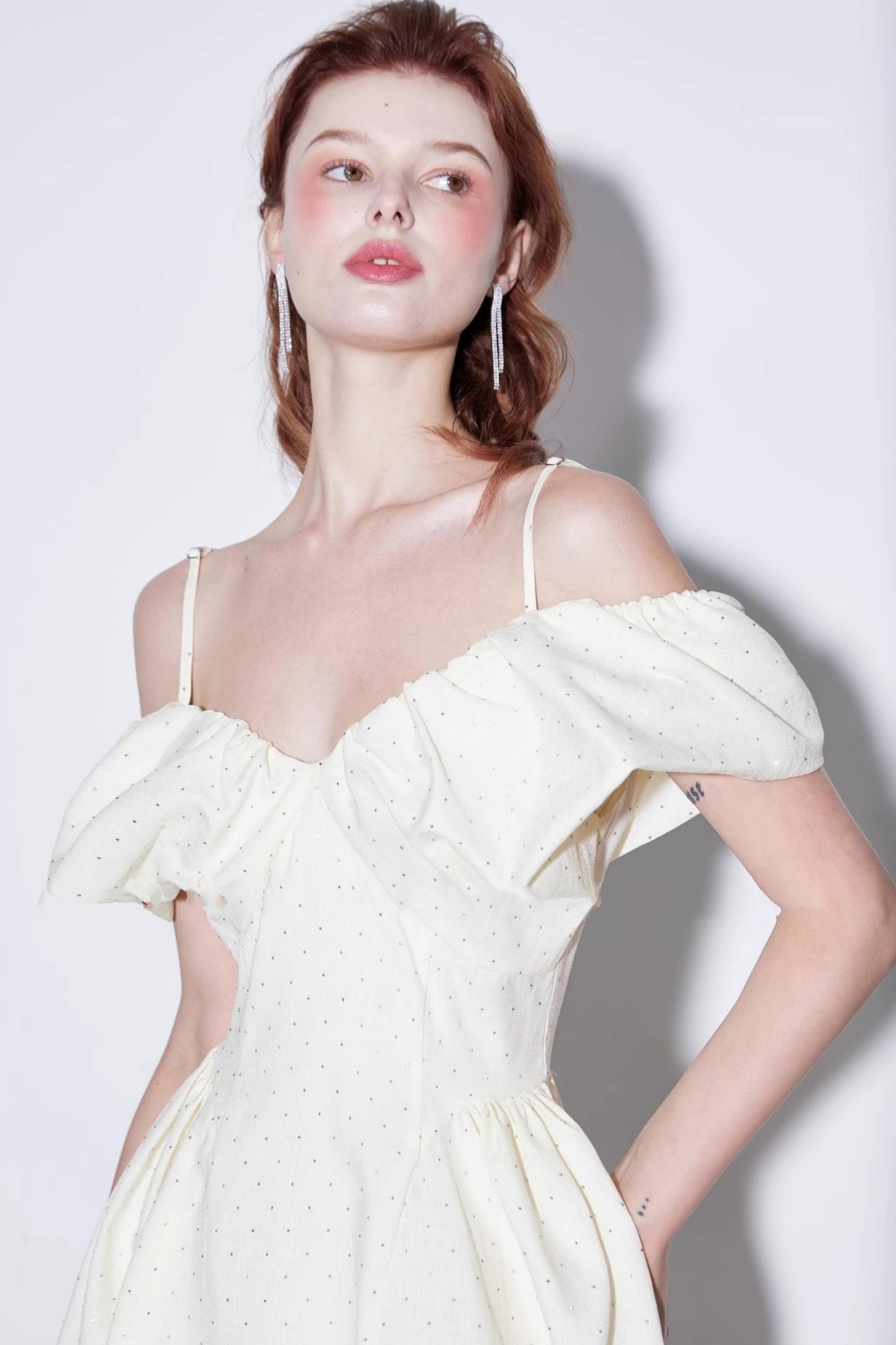 Rhinestone Puff Sleeve Dress