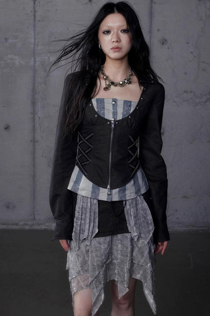 Vintage Punk Court Slim Print Long-Sleeved Shirts