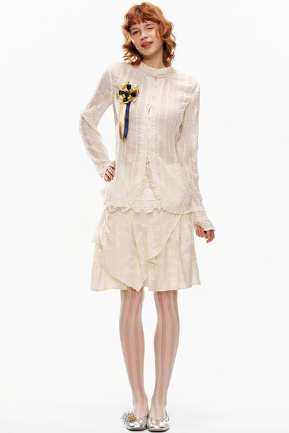 Retro Beige Lace Cardigan Top